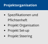 Projektorganisation   Spezifikationen und  Pflichtenheft   Projekt Organisation   Projekt Set-up   Projekt Steering