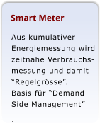 Smart Meter Aus kumulativer Energiemessung wird zeitnahe Verbrauchsmessung und damit Regelgrsse. Basis fr Demand Side Management .