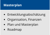 Masterplan   Entwicklungsabschtzung   Organisation, Finanzen   Plan und Masterplan    Roadmap