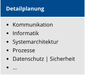 Detailplanung   Kommunikation   Informatik   Systemarchitektur  Prozesse      Datenschutz | Sicherheit   ...
