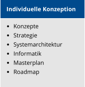 Individuelle Konzeption   Konzepte   Strategie   Systemarchitektur   Informatik   Masterplan   Roadmap